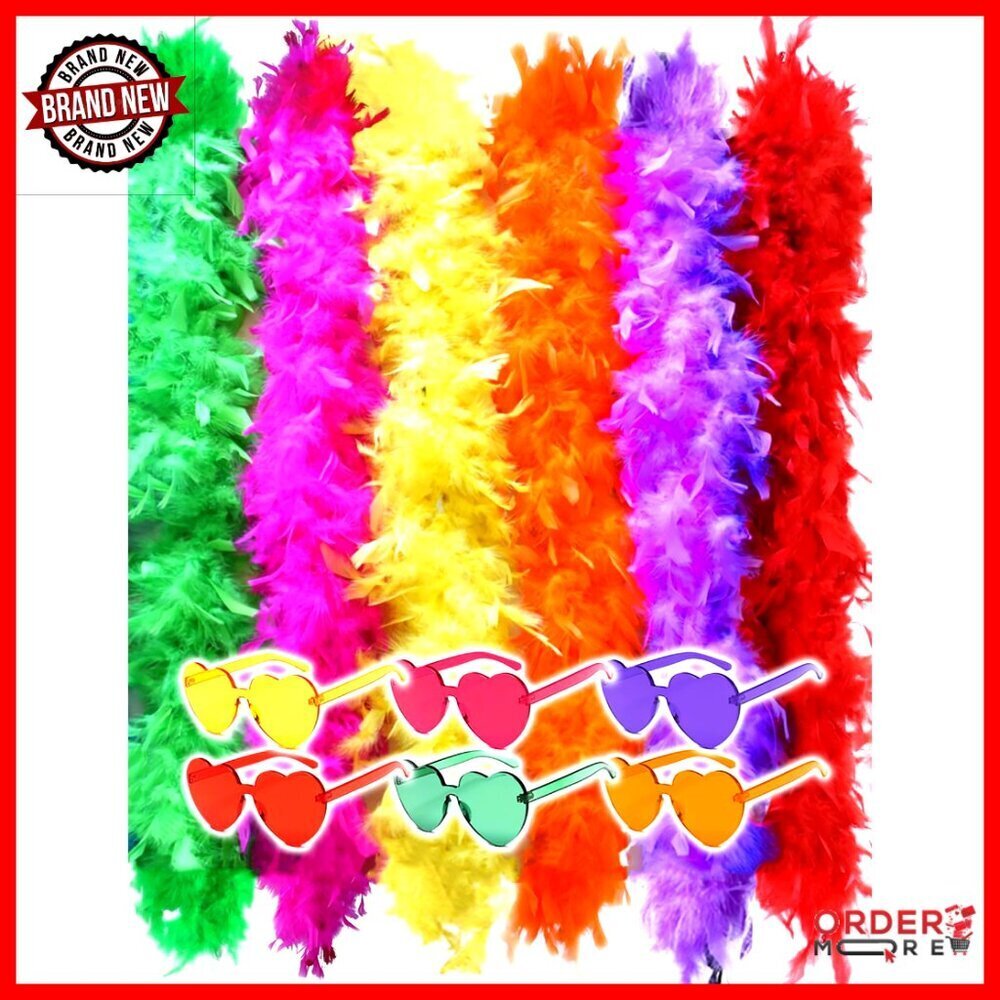 6.6ft Turkey Feather Boas with Heart Sunglasses for Party Dress Up